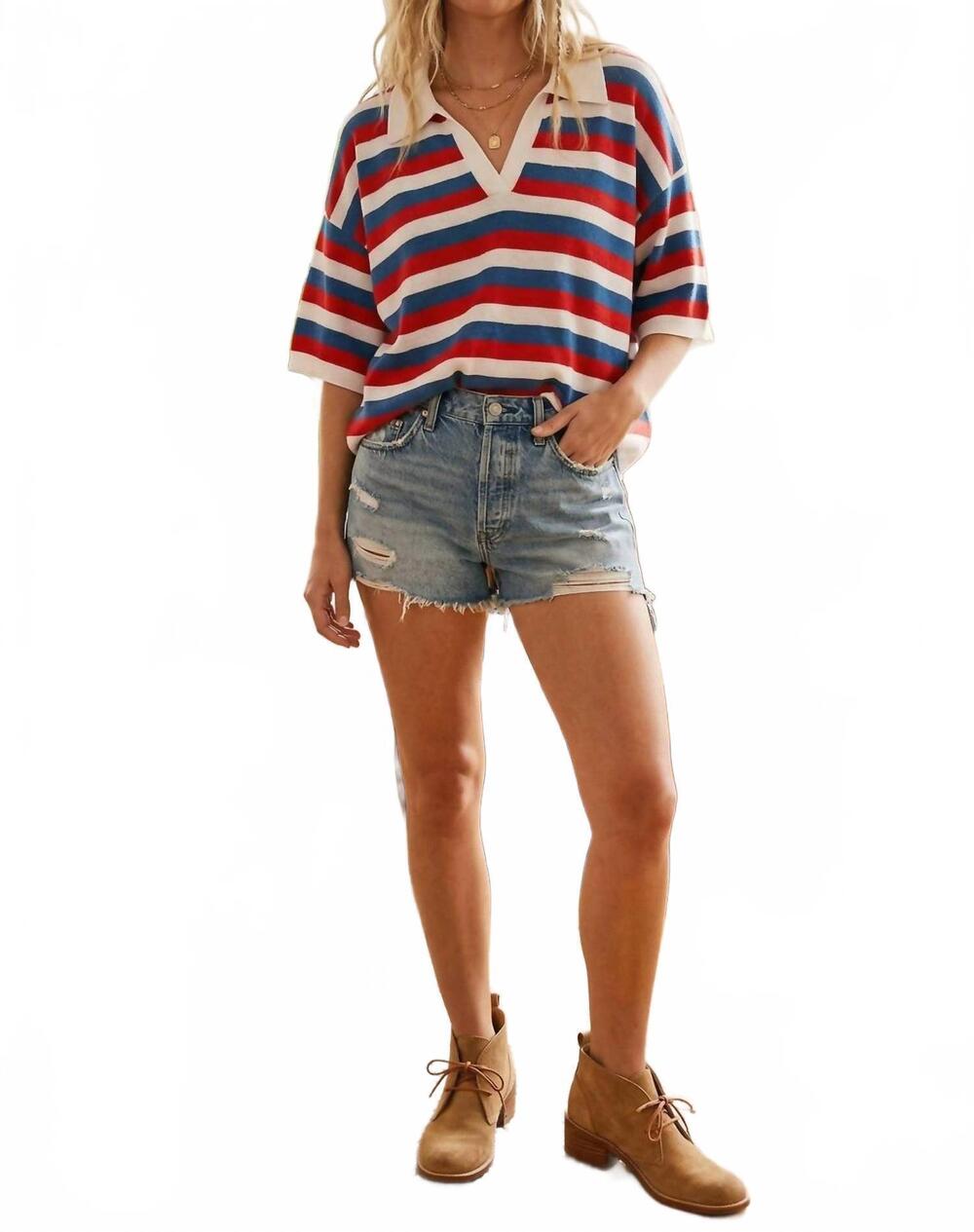 NEW SEWN AND SEEN americana top in red/blue